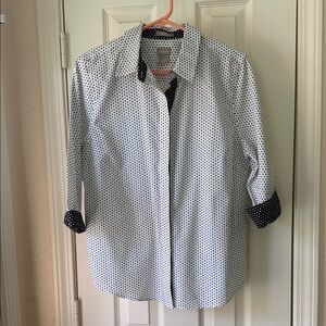 Chico's Women's polka dot No-Iron Button Down Blouse with 3/4 Sleeve